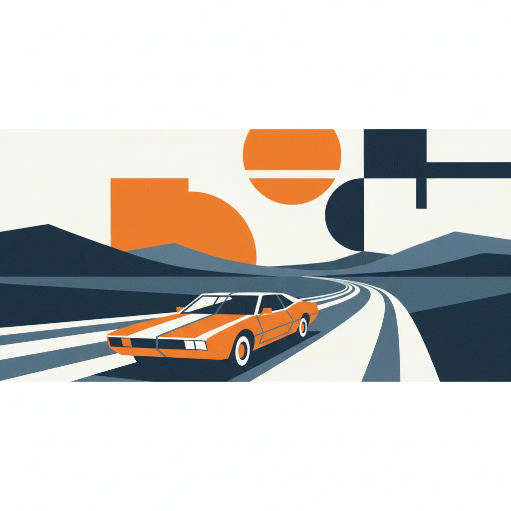 A meticulously repaired car driving smoothly on an open highway after a minor fender bender, symbolizing a fresh start.