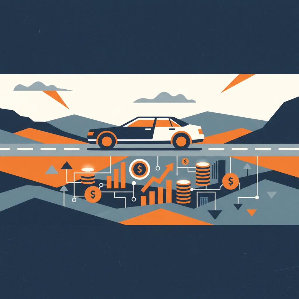 Sedan on road, revealing complex financial data and hidden costs beneath the surface for true auto insurance risk.