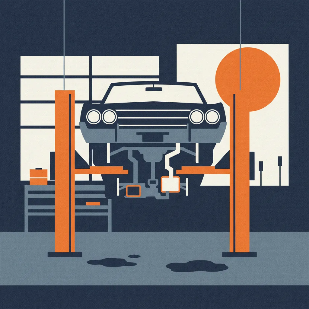 Car on a lift with a missing catalytic converter, highlighting theft and the need for auto insurance.