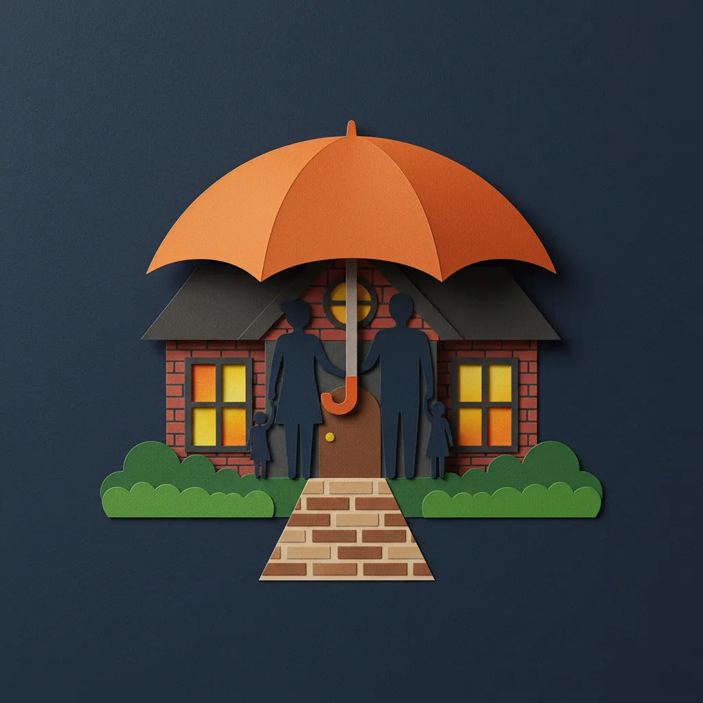 A secure, well-maintained family home at dusk, symbolizing a business owner's protected legacy and future.