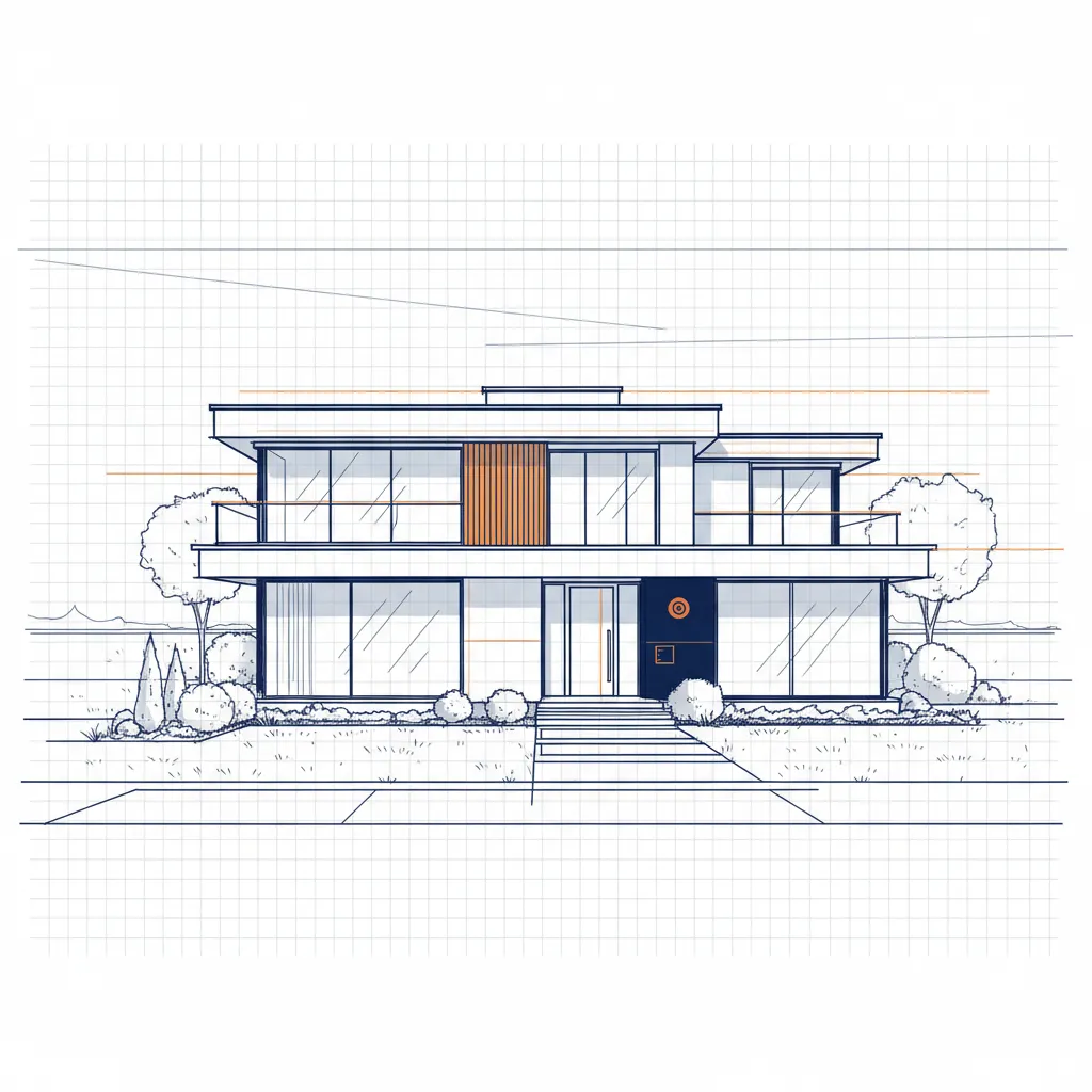 Modern multi-story smart home with integrated security system, symbolizing valuable assets and home insurance needs.
