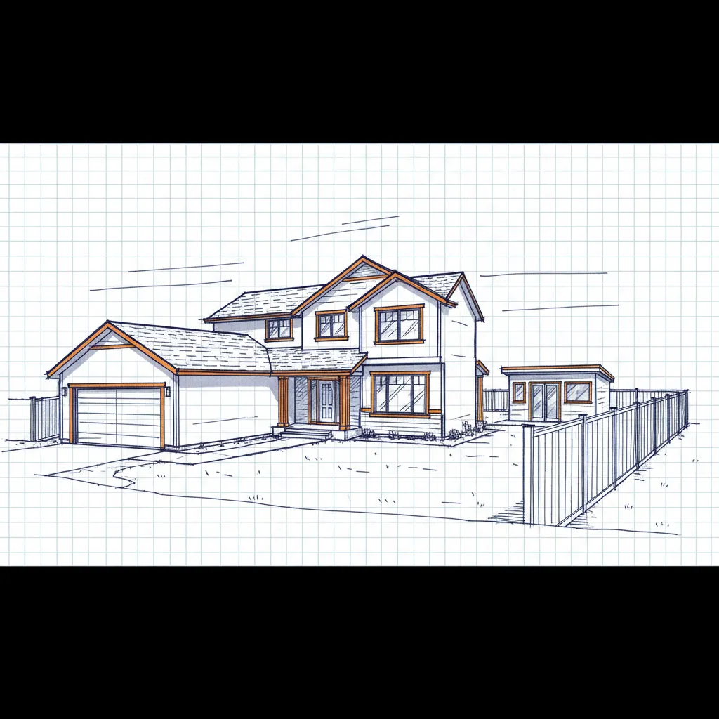 Suburban home with attached garage, backyard shed, and wooden fence, illustrating home insurance for perimeter structures.