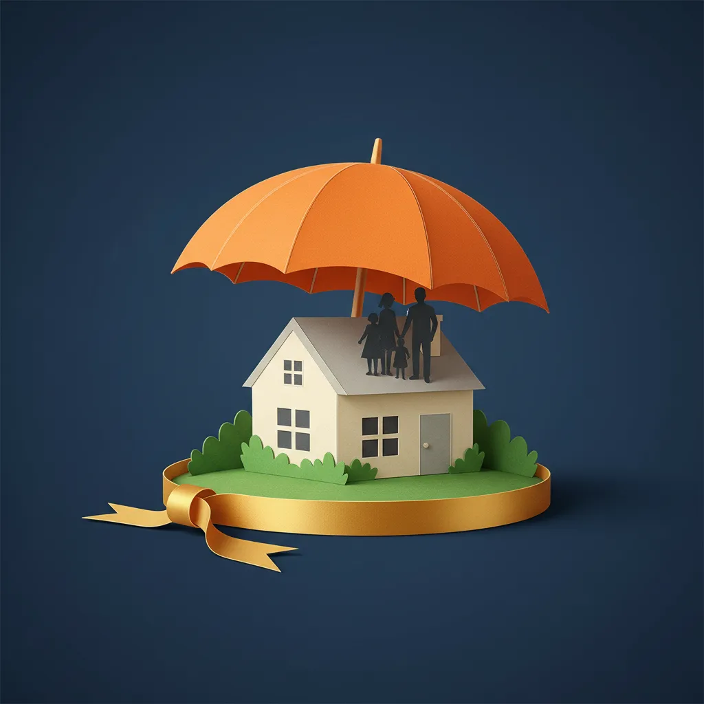 Charming family home with a golden ribbon symbolizing life insurance collateral securing an SBA loan for stability.