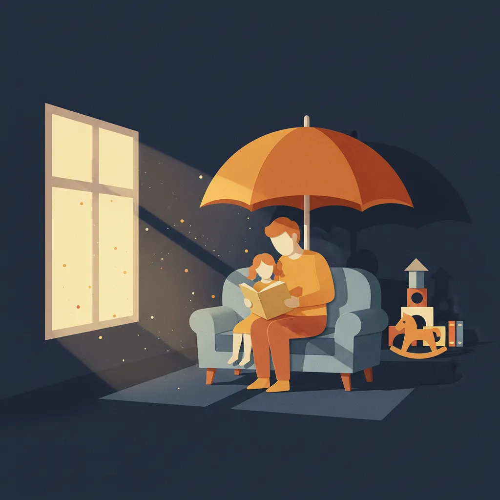 Stay-at-home parent reads to child in sunny living room, showing daily care and economic value.