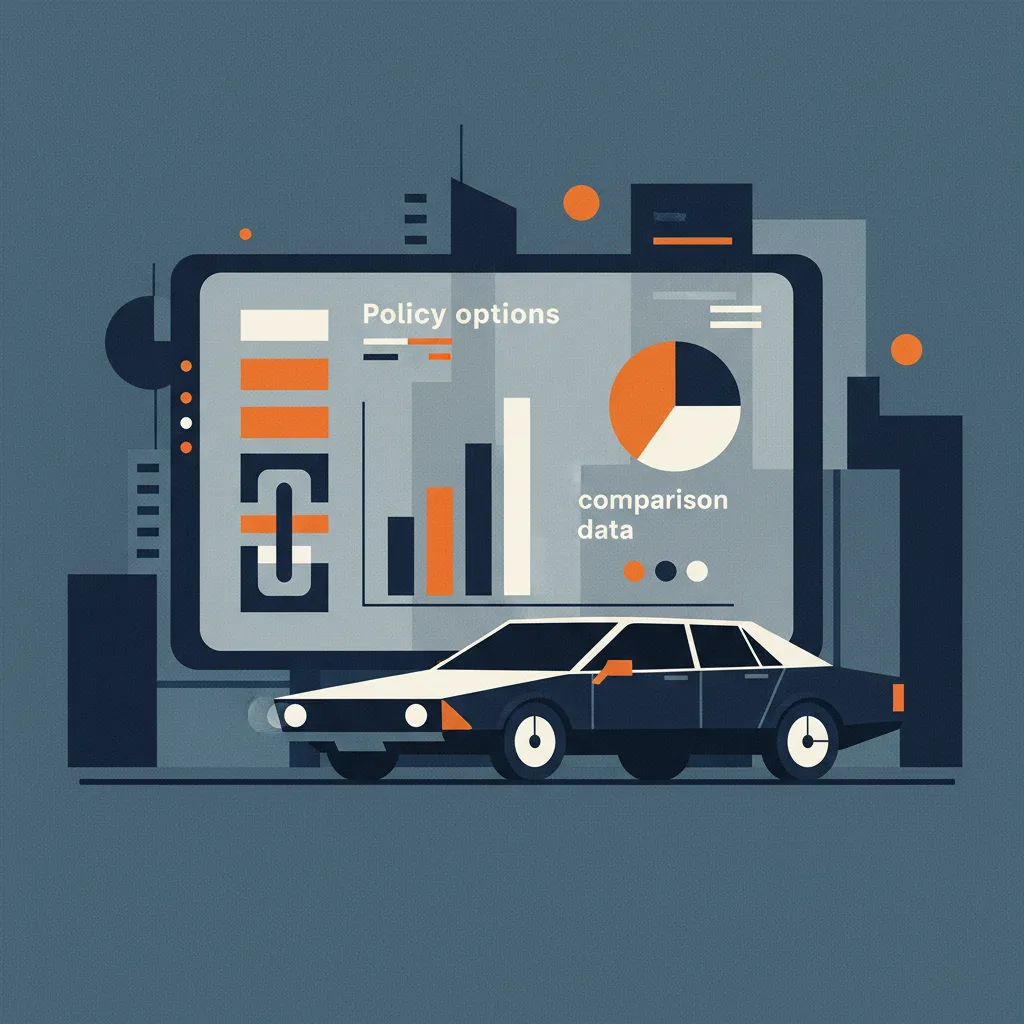Modern sedan reviewing auto insurance comparison data on a digital screen, symbolizing systematic comparison.