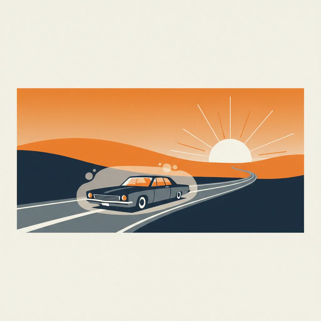 Sleek sedan on Texas highway with protective field, symbolizing full auto insurance coverage.