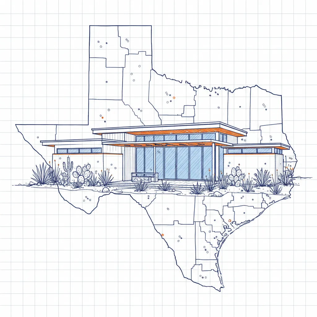 Texas home on a map with ZIP code overlays, visualizing home insurance rate analysis.
