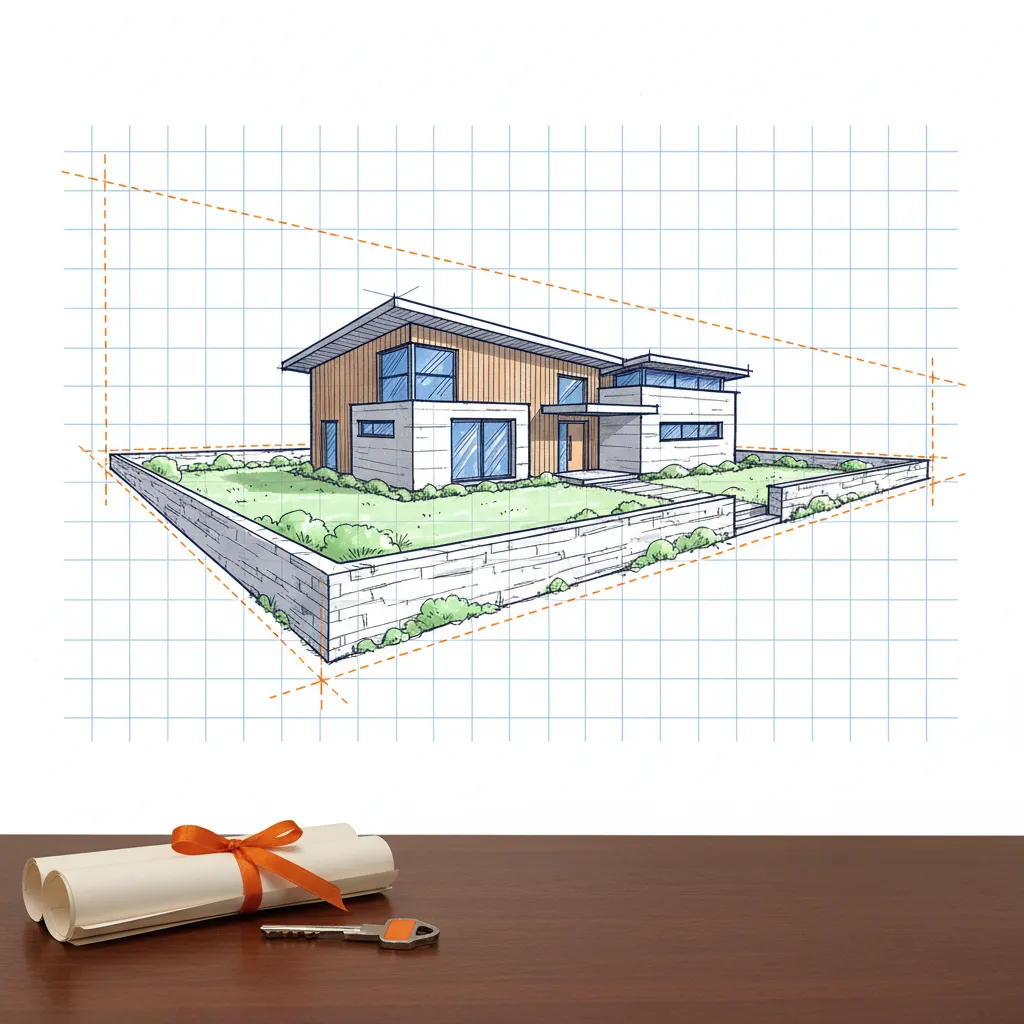 Secure family home, clearly defined property lines, with property deeds and house key in foreground.