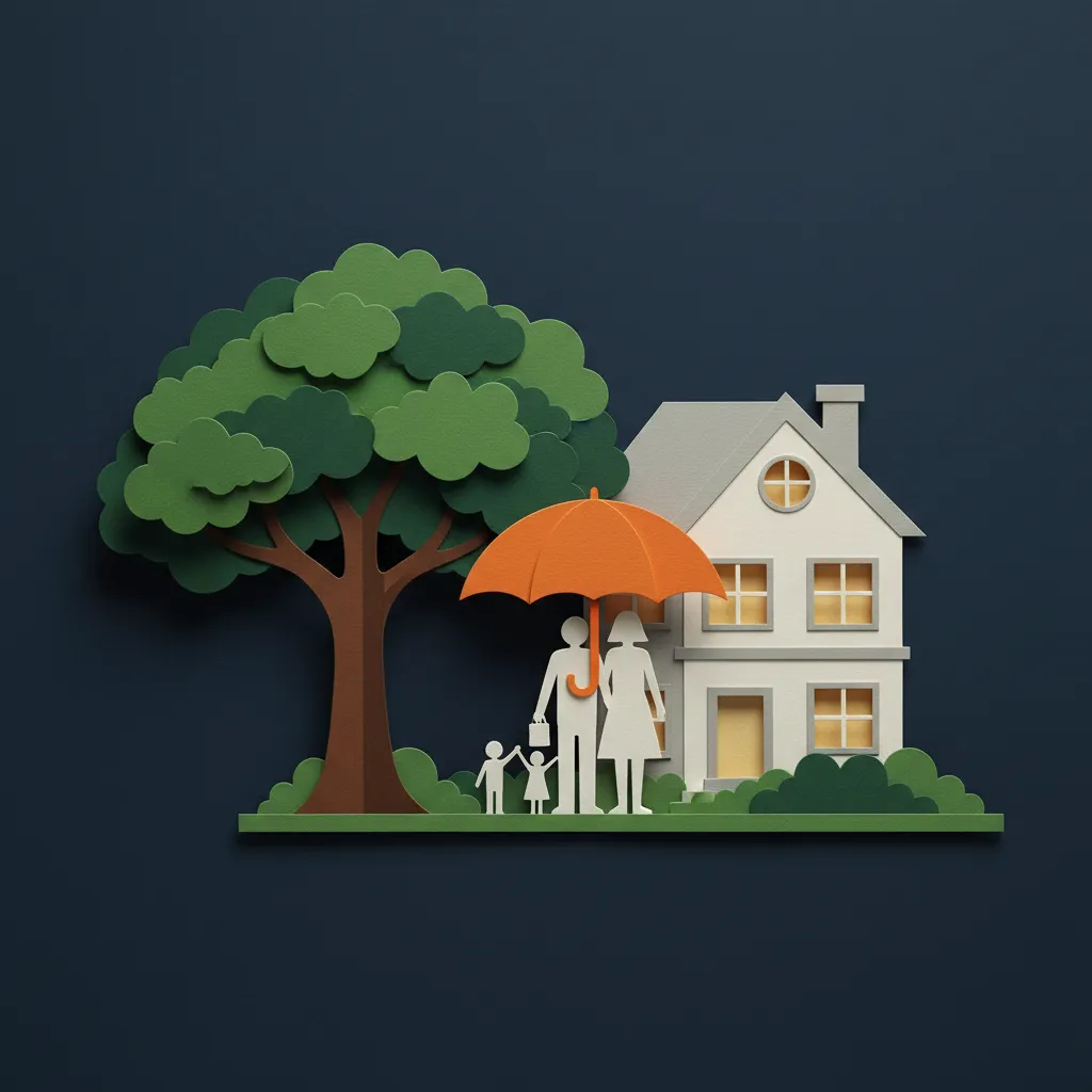 A warm, inviting house at dusk with soft lights and a well-maintained garden, symbolizing peace and legacy.