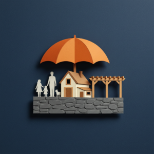 Charming family home with a strong stone foundation and a robust wooden pergola, symbolizing life insurance choices.