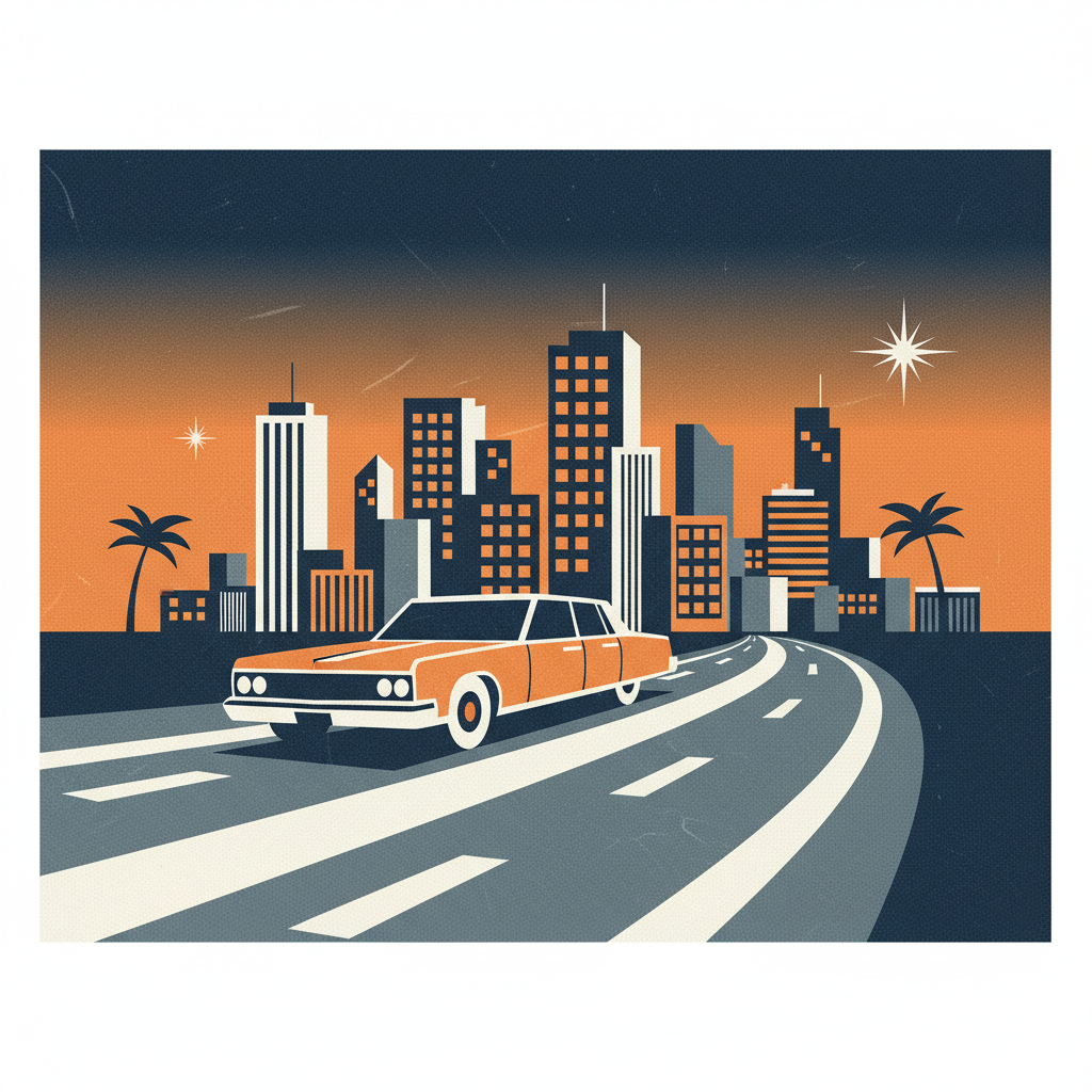 Modern executive sedan on a Texas highway with a city skyline, representing professional auto insurance.